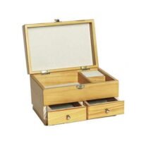 Portalavoro in legno chiaro, 1 bacinella con puntaspilli+2 cassetti