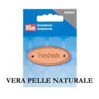 Etichetta ovale "handmade", prym 403796 pelle naturale mm 50 x 20