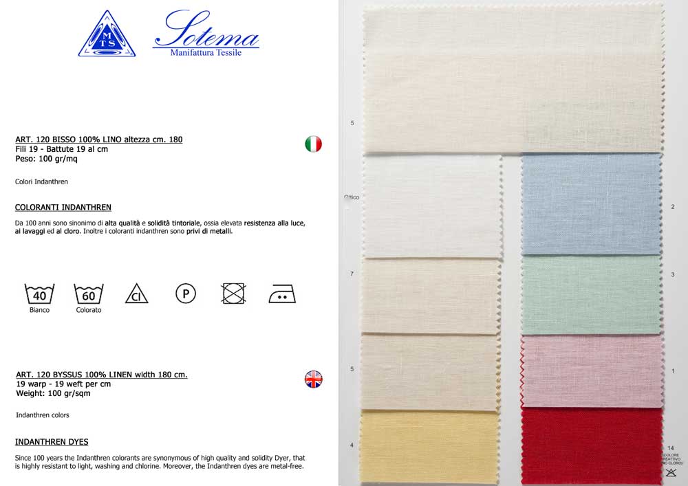 Lino bisso 120 (fili 19×19) Sotema – altezza 180 cm - vendita a multipli di 50 cm 2 Lino bisso 120 (fili 19×19) Sotema – altezza 180 cm - vendita a multipli di 50 cm