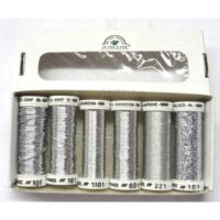 Filo ricamo metallizzato argento Au Ver a Soie broderie metallisee-argent, kit 6 rocchetti varie tipi di filo