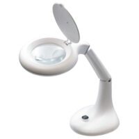 Lp70 Lampada da tavolo bianca con lente d’ingrandimento 3+8 diottrie, 15 LED SMD e braccio pieghevole.
