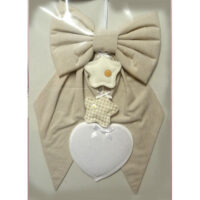 Fiocco nascita con cuore e stelline,  bianco e nocciola