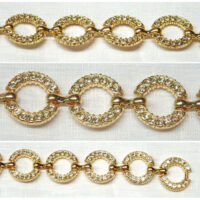 Catena metallo oro maglia tonda mm 15 con brillantini