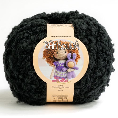 Lana32b Bambolina nero Silke, gomitolo 50 gr, ferri n°7/8