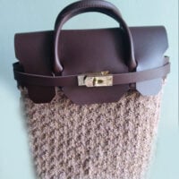Borsa "birkin" nero, beige fondo cm 24 x 8