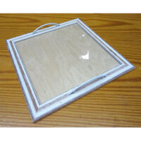 Vassoio spazzolato bianco quadrato maniglie bianche, cm 34x34/vetro cm28x28