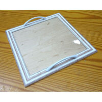 Vassoio spazzolato bianco quadrato maniglie bianche, cm 34x34/vetro cm28x28