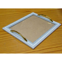 Vassoio shabby chic rettangolare  bianco/azzurro spazzolato cm 29,5 x 35,5/vetro cm 22,5x28,5