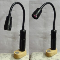 Lampada a led con base in legno di faggio e spilloni + calamita portauncinetto