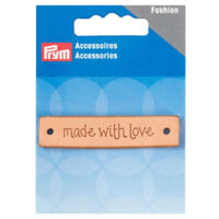 Etichetta rettangolare "made with love", prym 403797 pelle naturale mm 60 x 13