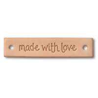 Etichetta rettangolare "made with love", prym 403797 pelle naturale mm 60 x 13