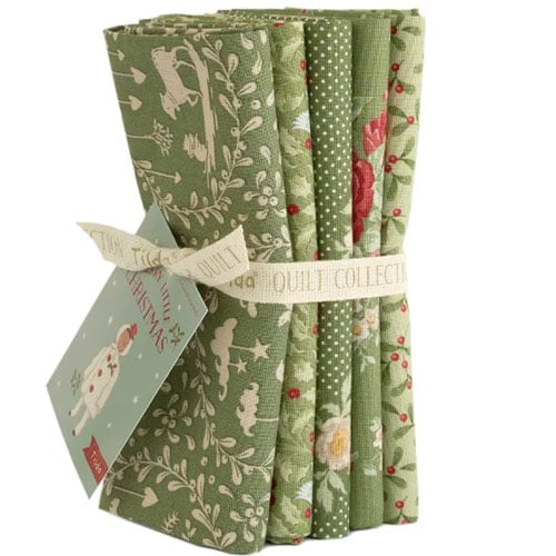 Tilda Merry Little Christmas, fat quarter GREEN bundle 5 pezzi da cm 55 x 50