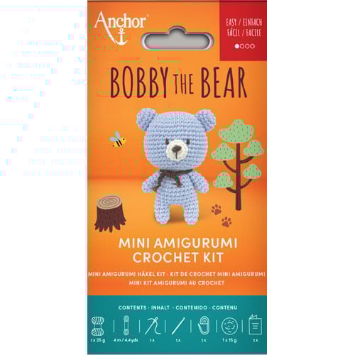 mini amigurumi cm 9, crochet kit, Bobby the Bear, Anchor