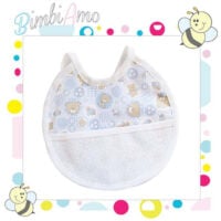 Bric112 Bavaglino tela orsetti con banda in aida azzurro-rosa-grigio cm18x18