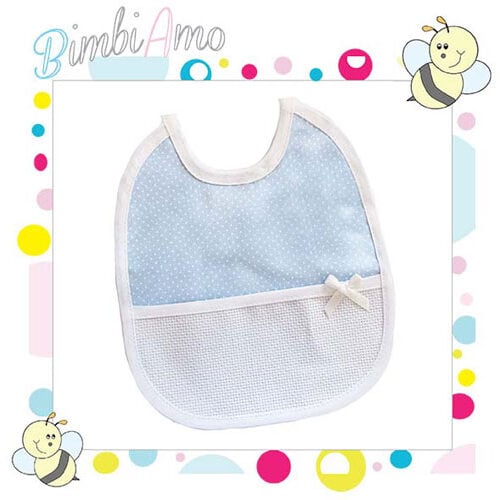 Bavaglino tela a pois grigio perla con banda in aida grigio cm 18 x 21