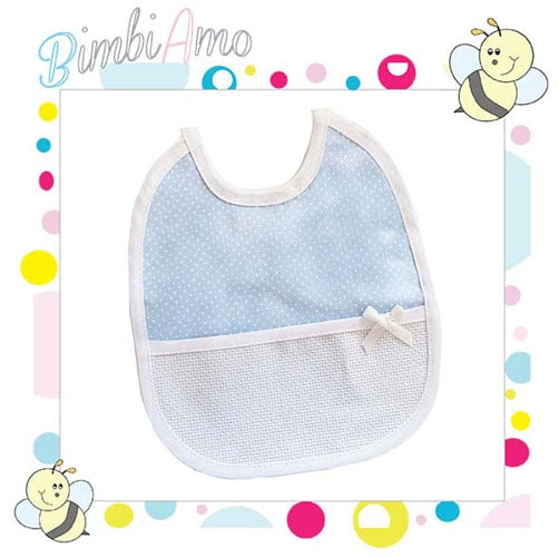 Bric113 Bavaglino tela a pois grigio perla con banda in aida grigio cm 18 x 21