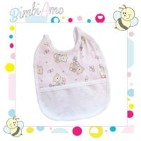 Bric114 Bavaglino tela orsetti con banda in aida azzurro-rosa cm16,5x19