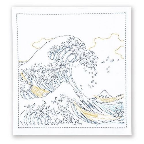 IKO105a Kit Sashiko SK‑407 La Grande Onda di Hokusai 34×34 cm