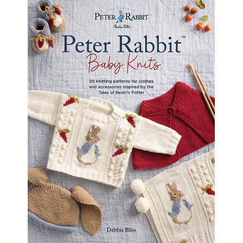 Mg436 Copertina del libro “Peter Rabbit – Baby Knits” di Debbie Bliss con illustrazioni di personaggi di Beatrix Potter e capi a maglia per neonati