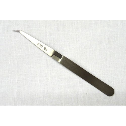 Unc227 Pinzette con forza opposta in acciaio inox con punta angolo sottile, lunghe 12,5 cm, ideali per afferrare fili cortissimi nel lavoro a tombolo.