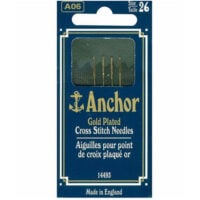 Aspu102 Bustina da 3 aghi John James Cross Stitch Gold / Gold Plated, misura n° 26–28, aghi senza punta per punto croce.