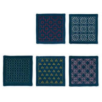 IKO113 Sashiko patch – SK-424 - kit 5 basi ricamabili già disegnate cm 10 x 10 (sottobicchieri) + filo + ago