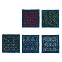 IKO114 Sashiko patch – SK-423 - kit 5 basi ricamabili già disegnate cm 10 x 10 (sottobicchieri) + filo + ago