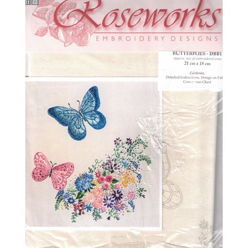 Rose14 Roseworks Farfalle - disegno per ricamo su stoffa - cm 21 x 18