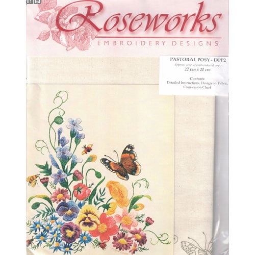 Rose15 Roseworks Pastoral Posy - disegno per ricamo su stoffa - cm 22 x 21