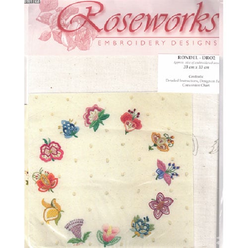 Rose8 Roseworks Rondel - disegno per ricamo su stoffa - cm 33 x 33