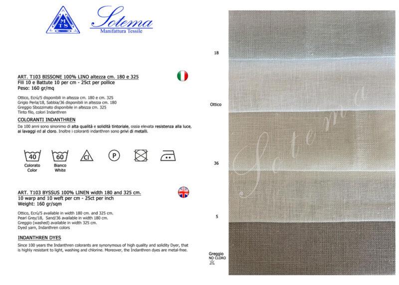 Sot23e Lino T103 (10x10 fili) sotema - grigio perla 18 - altezza cm 180, 40,00 al metro vendita a multipli di 50 cm