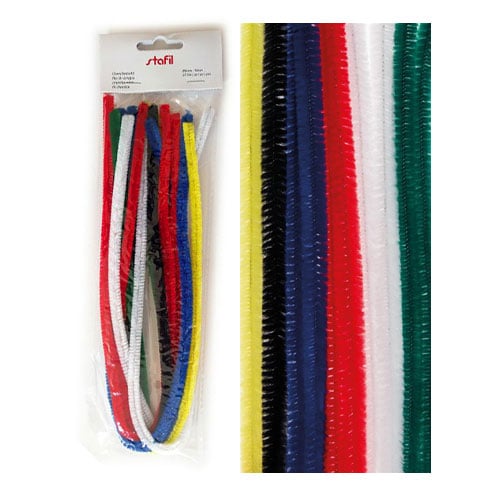 Acv98 Filo di ciniglia modellabile tipo pulisci‑pipa, Ø 8 mm, lungo 50 cm, colori assortiti.