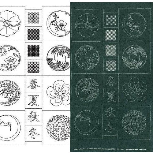 IKO47 Sashiko pannello ricamabile cm 60 x 115, verde