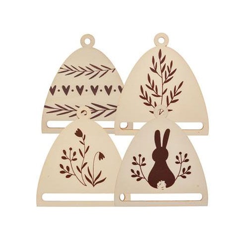 Spl98 Supporti/appendini mezzouovo piatto in legno – motivi Pasquali – Ø 6,5 × 7 cm – set 4 pezzi – Stafil