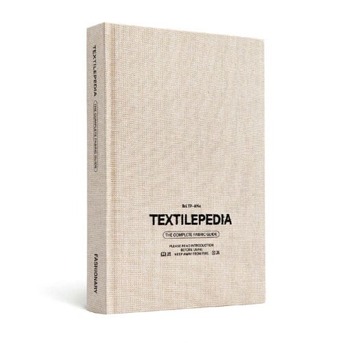 Tes166 Copertina del libro Textilepedia – The Complete Fabric Guide, dizionario illustrato dei tessuti e delle fibre.