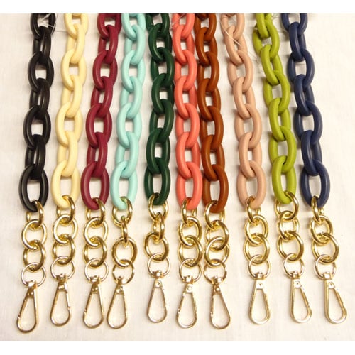 Abo483 Manico per borsetta con catena colorata e dorata, moschettoni in metallo oro, lunghezza 55 cm