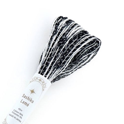 IKO117 Sashiko filato lamè 40 mt nero/bianco/argento