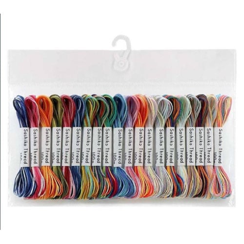 IKO118 Mini collezione di filati Sashiko Olympus, 20 matassine da 5 metri in colori misti, 100% cotone giapponese con sei fili non divisibili.