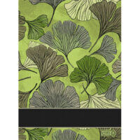 Ric335 Asciugapiatti Biloba Verde Tessitura Artistica Chierese in cotone jacquard con banda Aida 58 fori per ricamo, cm 50×70.