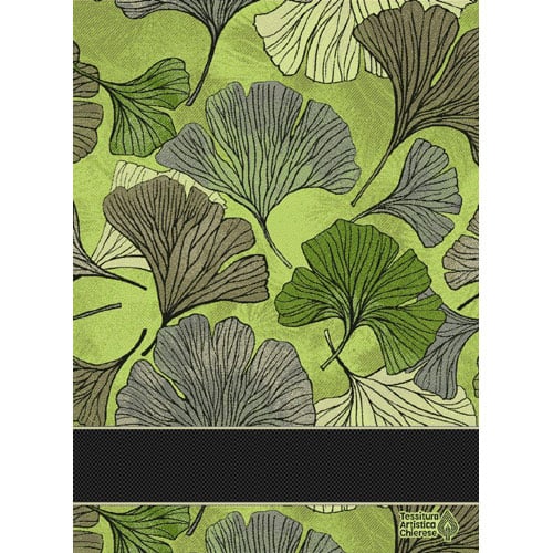 Ric335 Asciugapiatti Biloba Verde Tessitura Artistica Chierese in cotone jacquard con banda Aida 58 fori per ricamo, cm 50×70.