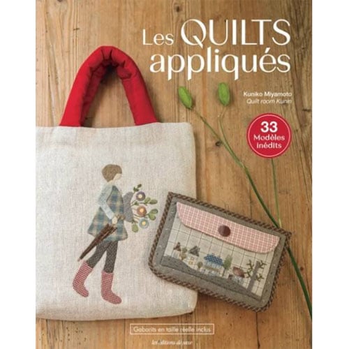 Quilt489 Copertina del libro Les Quilts appliqué di Kuniko Miyamoto, con borsa e pochette in stile appliqué.