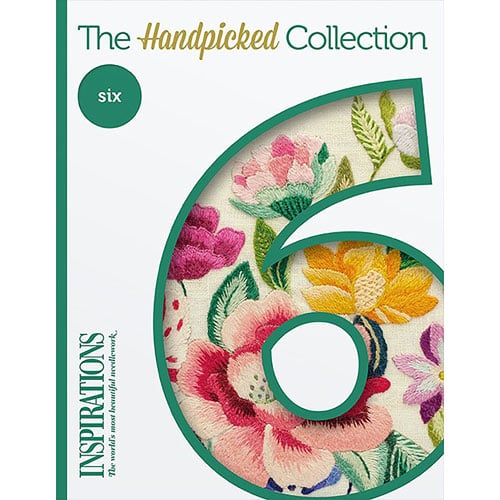 Ra126 Copertina del libro The Handpicked Collection 6 – Inspirations, con esempi di ricami floreali e animali realizzati da designer internazionali.