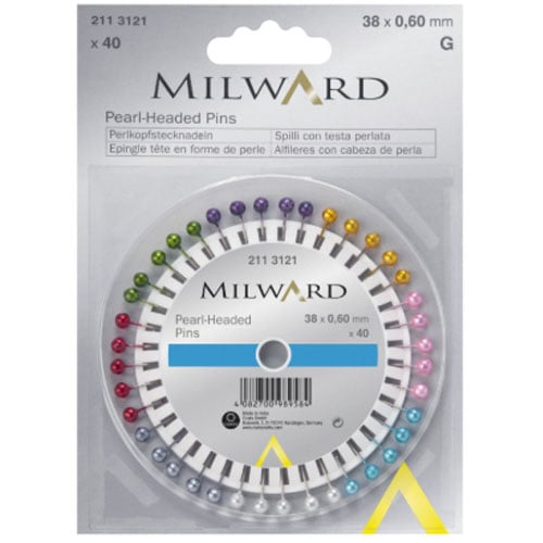 Spi163 Spillini Milward con testa perlata, confezione da 40 pezzi, misura 0,60 × 38 mm.