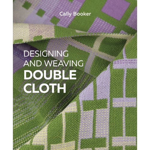Tes170 Copertina del libro Progettazione e tessitura di tessuti doppi di Cally Booker, con campioni di tessuti intrecciati multistrato e motivi geometrici colorati, che illustrano la tecnica della doppia tela