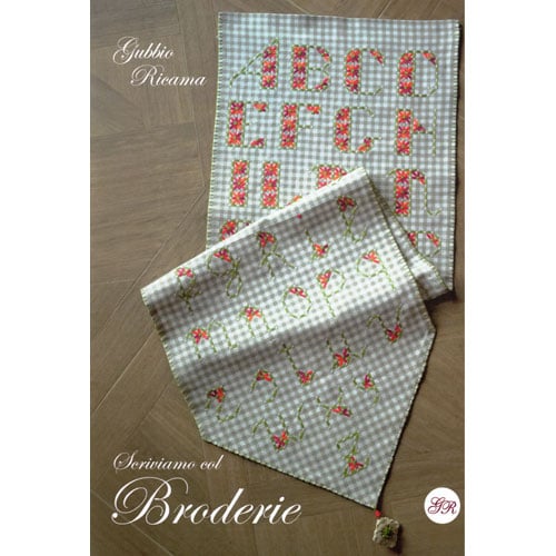 Rp150 Copertina del libro Scriviamo col Broderie di Gubbio Ricama, 12 pagine, testo in italiano, con alfabeto maiuscolo e minuscolo ricamato su stoffa a quadretti, adatto a tutti i tessuti per punto svizzero.